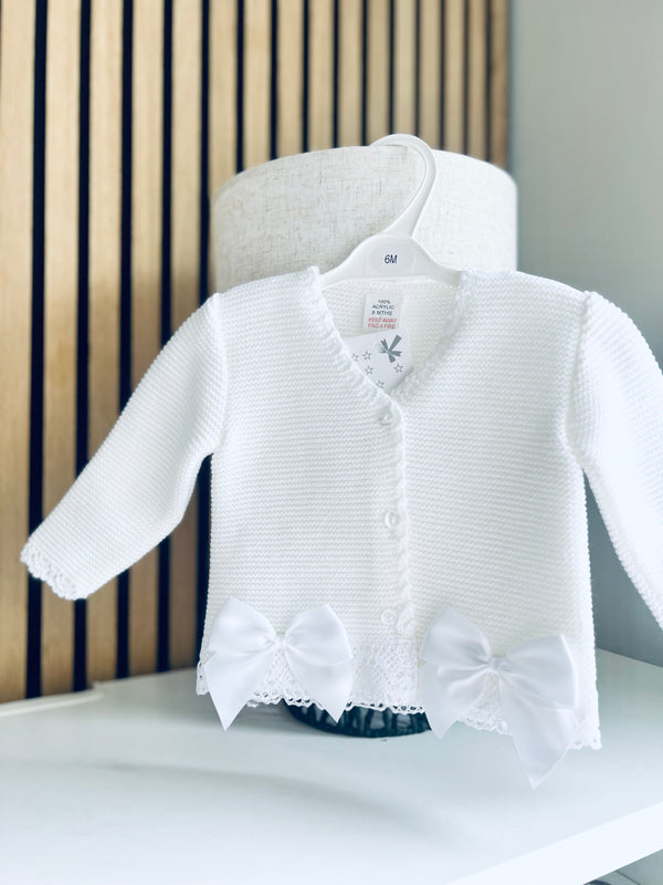 Baby Girls White Knitted Bow Cardigan