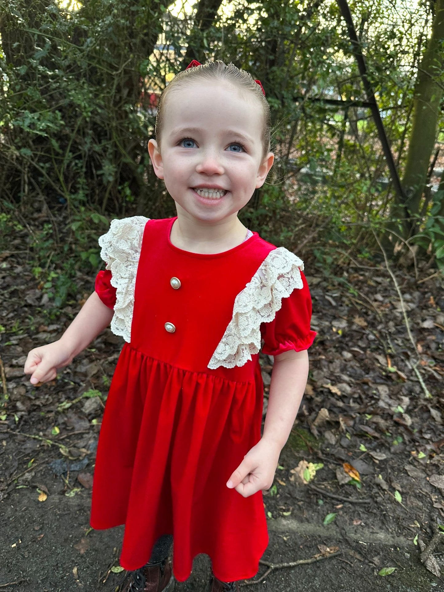 Red Vintage Velour Lace Dress