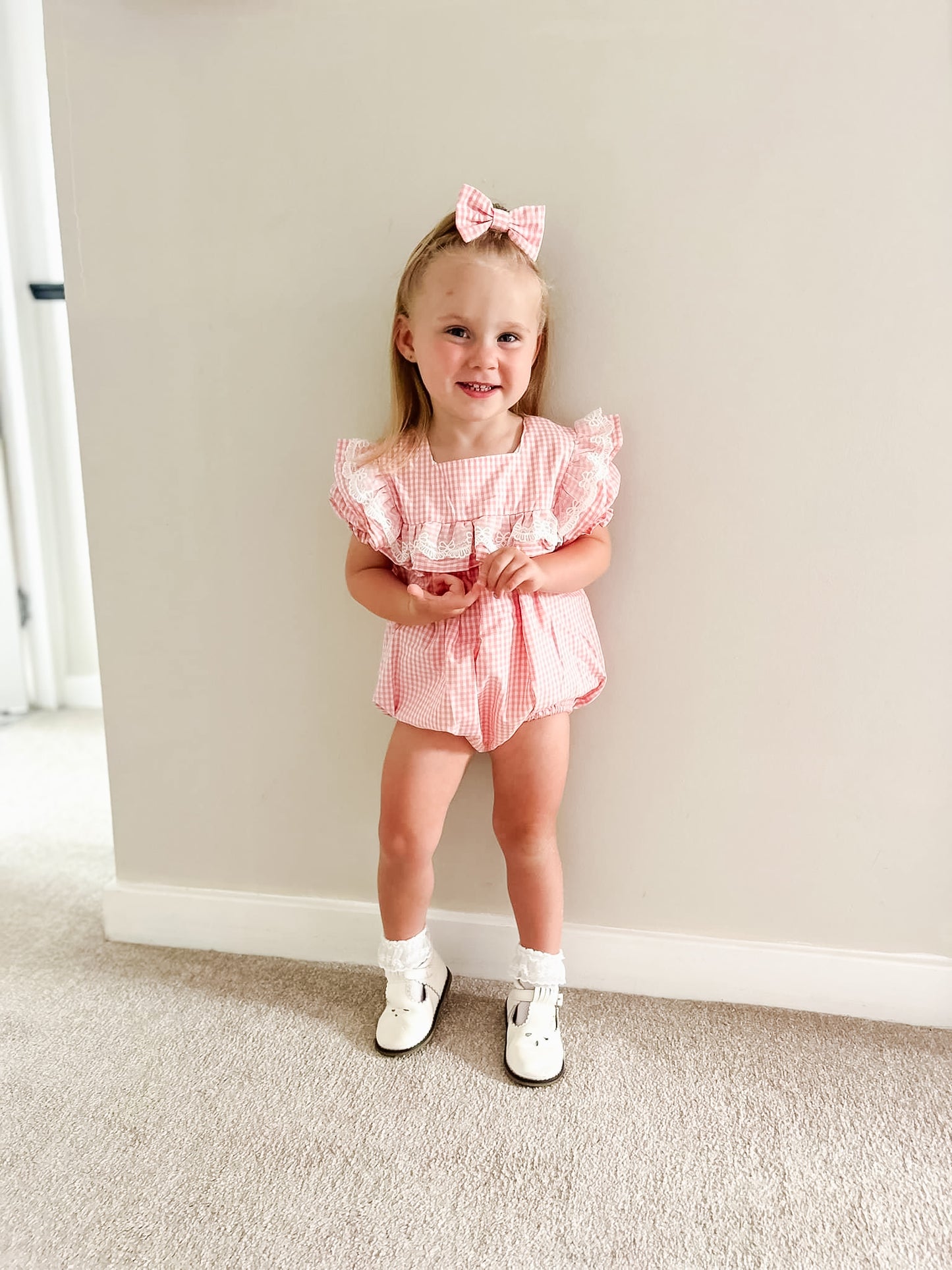 Pink Gingham Bow Romper