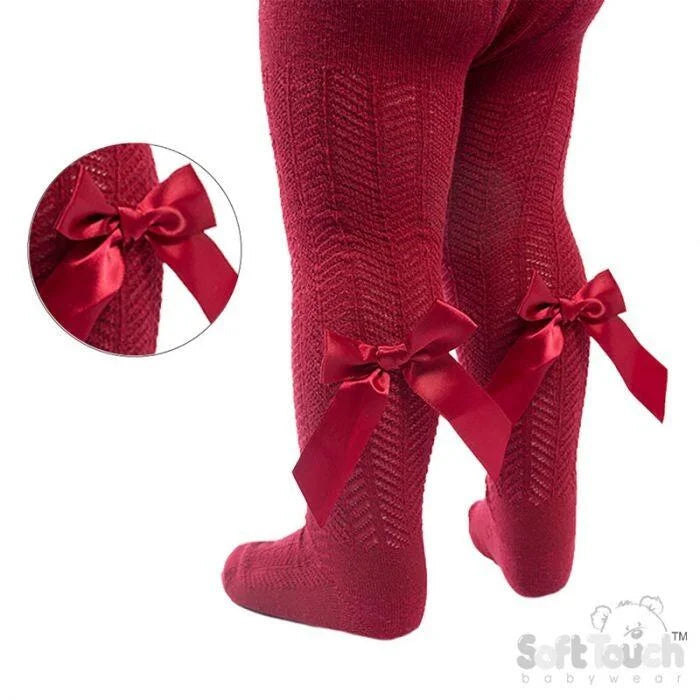 Burgundy Girls Bow Tights