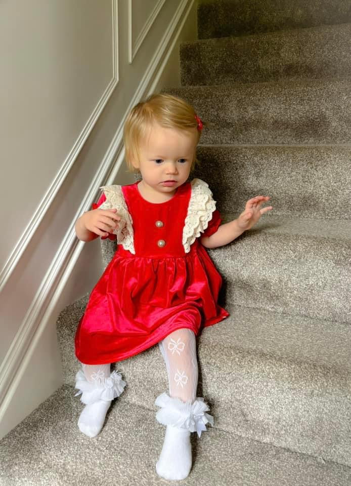 Red Vintage Velour Lace Dress