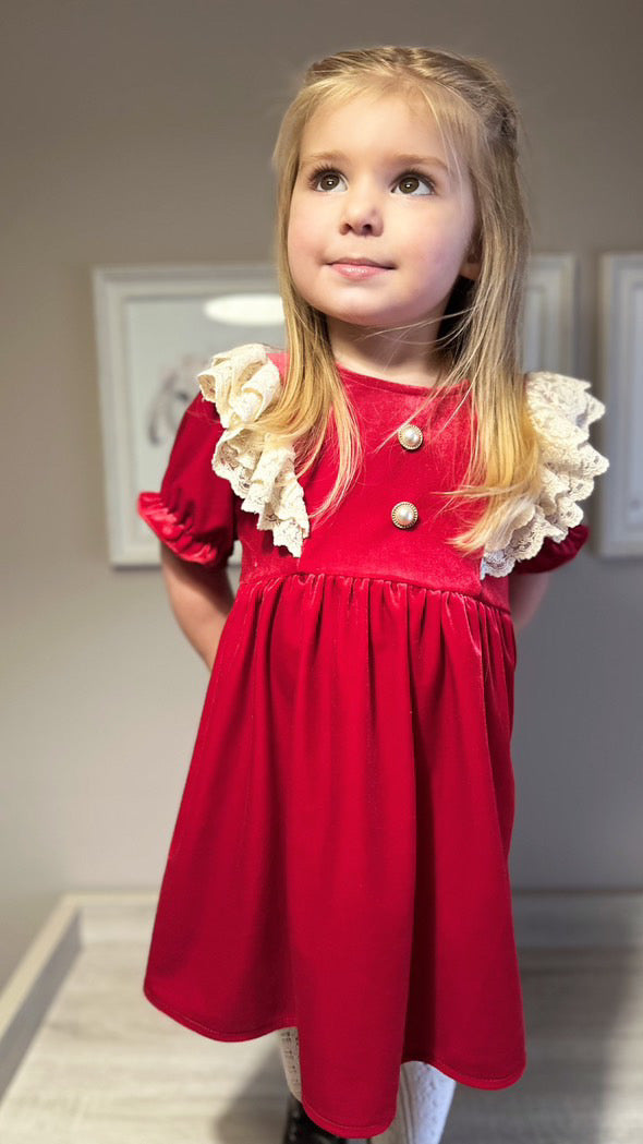 Red Vintage Velour Lace Dress