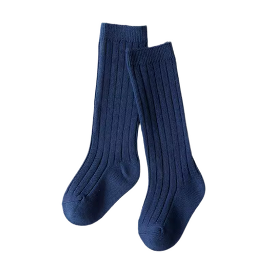 Navy Blue Knee High Ribbed Socks