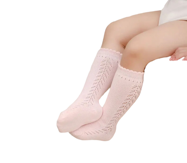 Baby Pink Open Work Knee High Socks