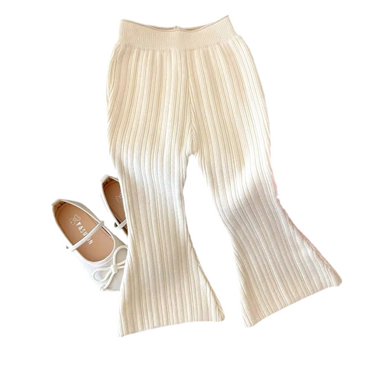 Girls Cream Knitted Flares