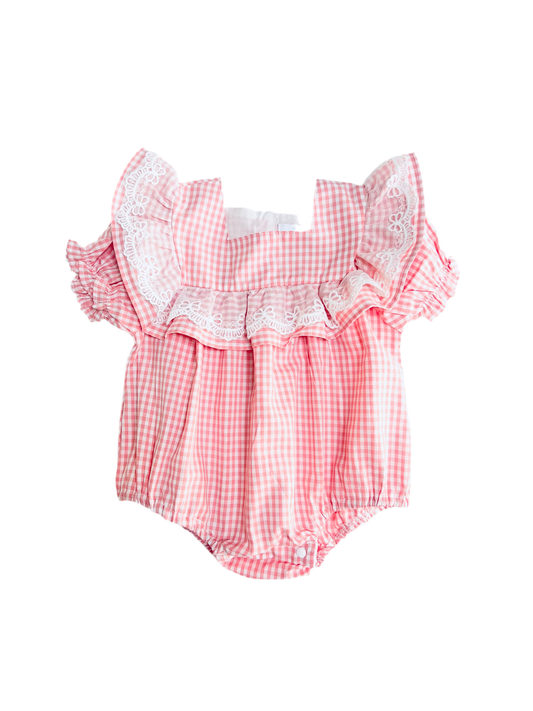 Pink Gingham Frilly Romper