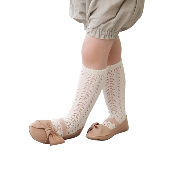 Beige Open Work Knee High Socks