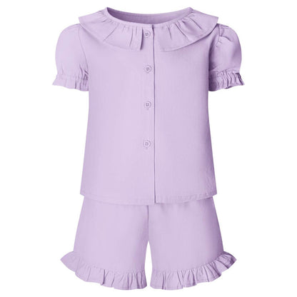 Linen T-Shirt & Short Pyjama Set in Lilac