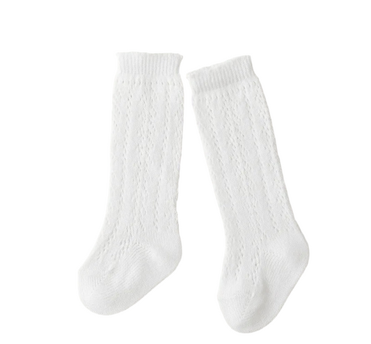 White Openwork Knee High Socks