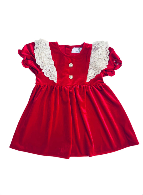 Christmas Red Velour Lace Dress