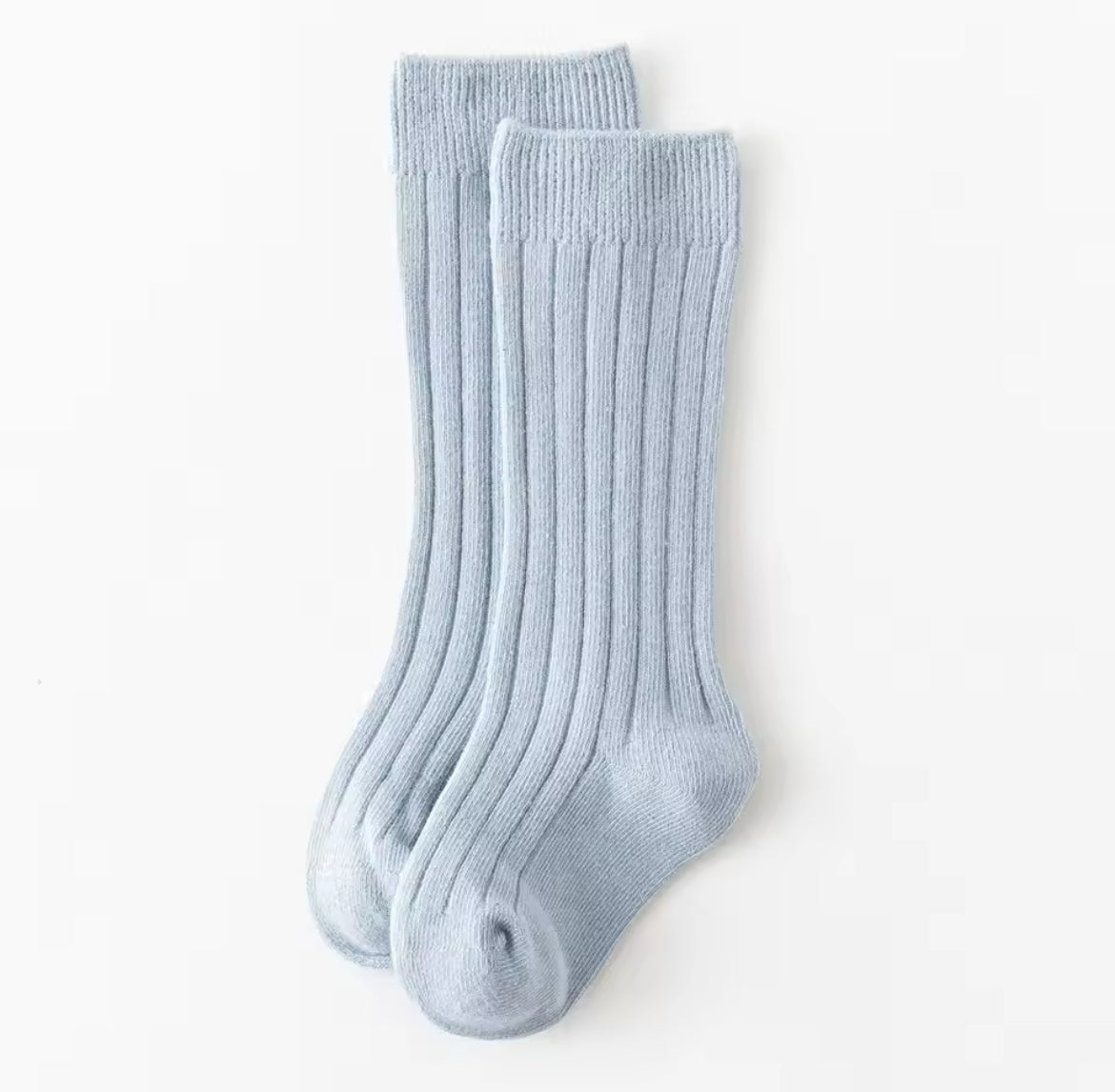 Dusty Blue Ribbed Knee High Socks