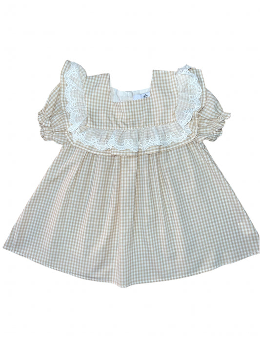 Beige Gingham Frilly Dress