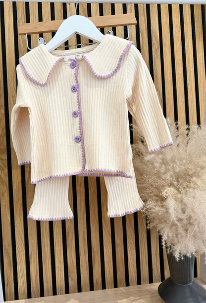 Girls Cream & Lilac Flare Set