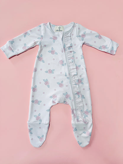 Baby Girls Rosebud Zip Babygrow