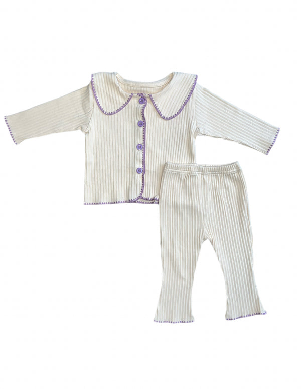 Girls Ribbed Cream & Lilac Set