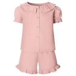 Linen T-Shirt & Short Pyjama Frill Set In Blush