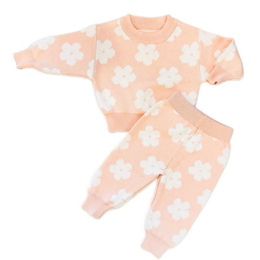 Girls Pink Knit Flower Set