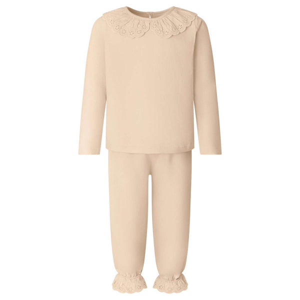 Long Sleeve Frilled Loungewear Set In Natural